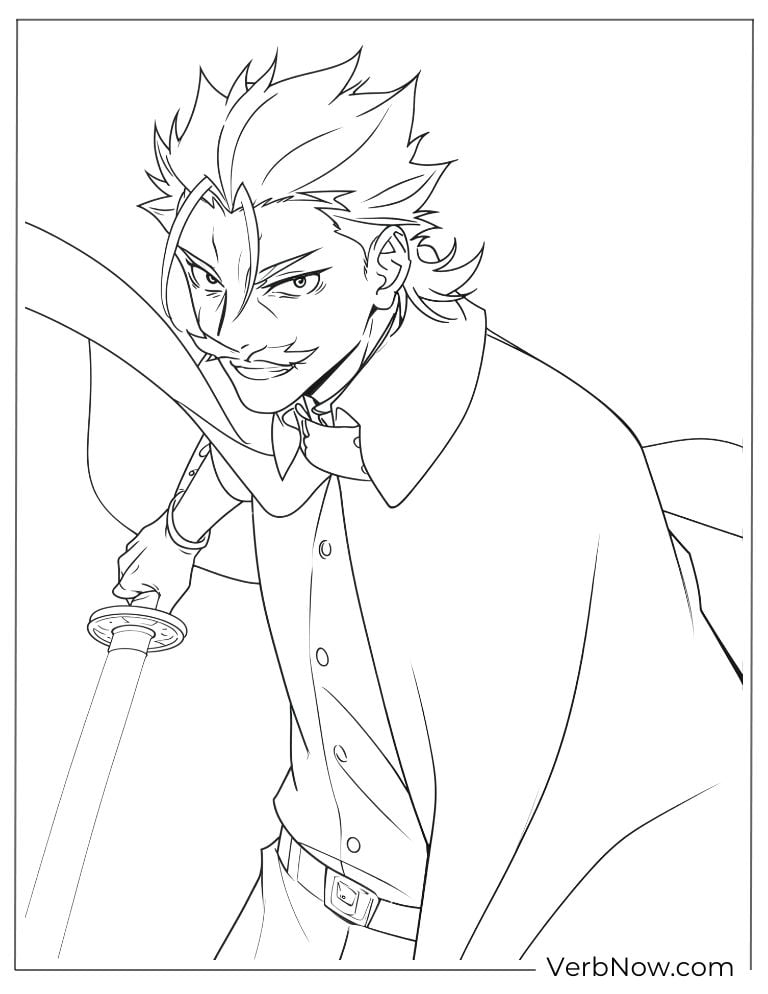 22 Free Bungou Stray Dogs Coloring Pages (Printable PDF) Chuuya smirking confidently, radiating power and attitude.