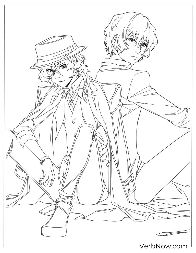 22 Free Bungou Stray Dogs Coloring Pages (Printable PDF) Dazai and Chuuya standing back to back