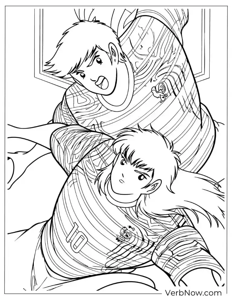 22 Free Captain Tsubasa Coloring Pages (100% Printable PDF) Soccer Anime Coloring Page: Two Players in Action Pose