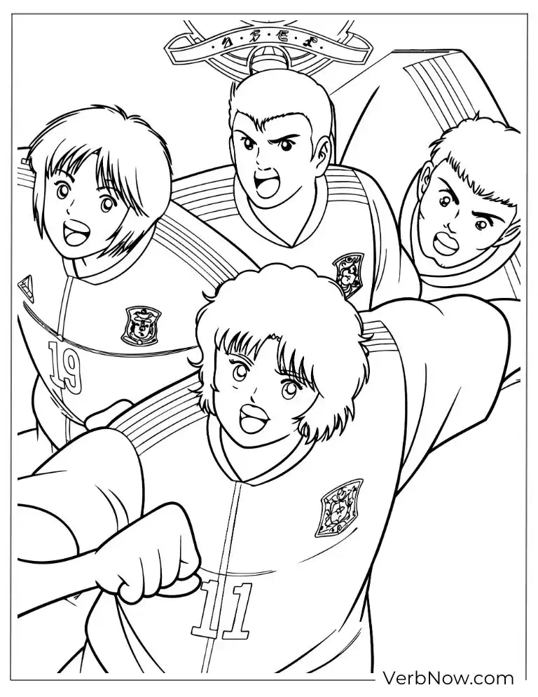22 Free Captain Tsubasa Coloring Pages (100% Printable PDF) Captain Tsubasa Soccer Team Celebration Coloring Page