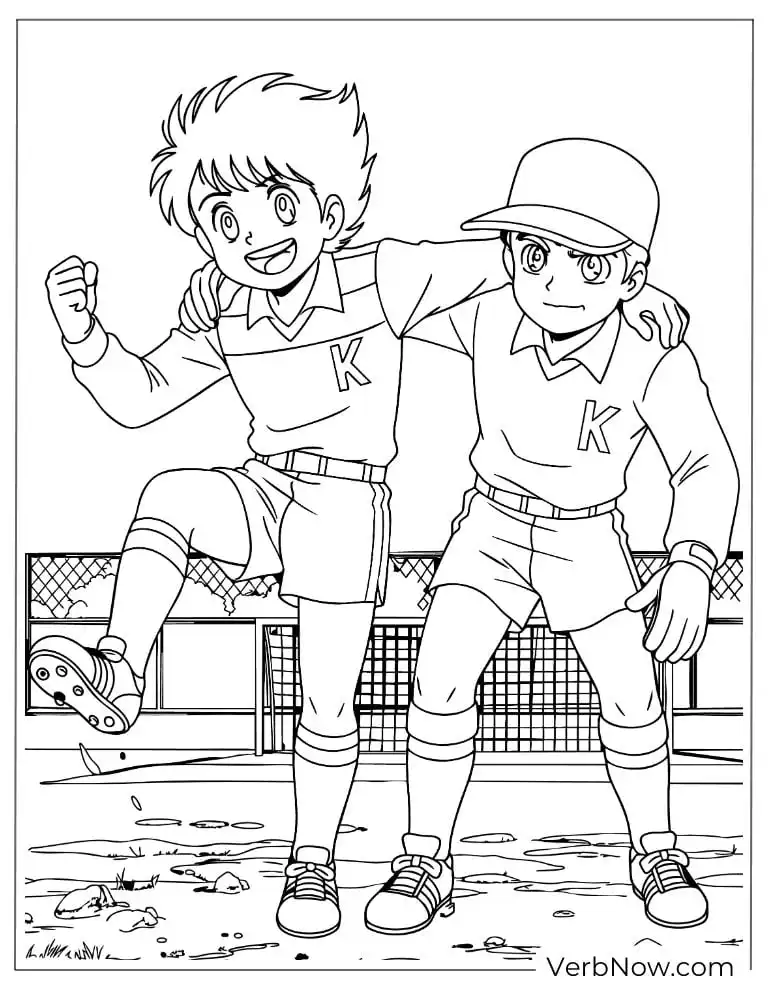22 Free Captain Tsubasa Coloring Pages (100% Printable PDF) Anime Soccer Friends Celebrating Goal Coloring Sheet