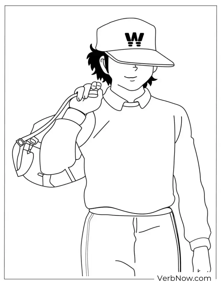22 Free Captain Tsubasa Coloring Pages (100% Printable PDF) Boy with Baseball Cap and Gym Bag Coloring Page