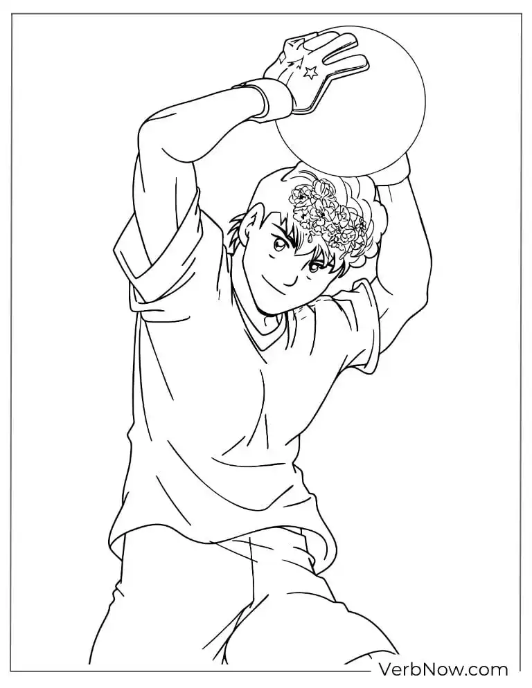 22 Free Captain Tsubasa Coloring Pages (100% Printable PDF) Anime Goalie with Flower Wreath Catching Ball Coloring Page
