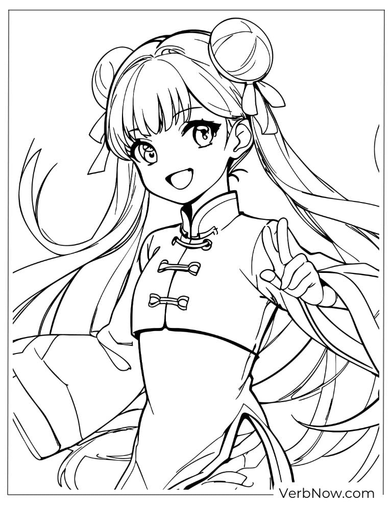 22 Free Cardcaptor Sakura Coloring Pages (Printable PDF) Cute Anime Girl in Chinese Dress Coloring Page