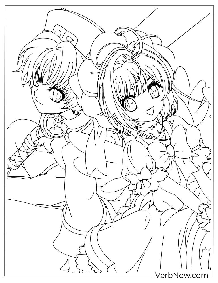 22 Free Cardcaptor Sakura Coloring Pages (Printable PDF) Cardcaptor Sakura & Syaoran Anime Coloring Page