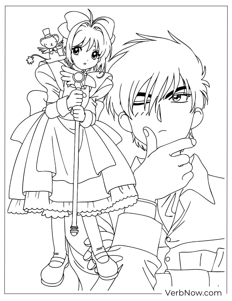 22 Free Cardcaptor Sakura Coloring Pages (Printable PDF) Cardcaptor Sakura & Syaoran Li Coloring Page