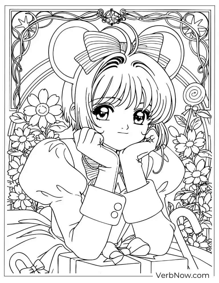 22 Free Cardcaptor Sakura Coloring Pages (Printable PDF) Cardcaptor Sakura Coloring Page with Flowers