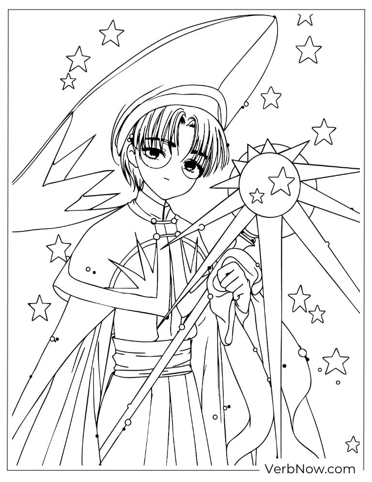 22 Free Cardcaptor Sakura Coloring Pages (Printable PDF) Anime Wizard Holding Magic Staff Coloring Page