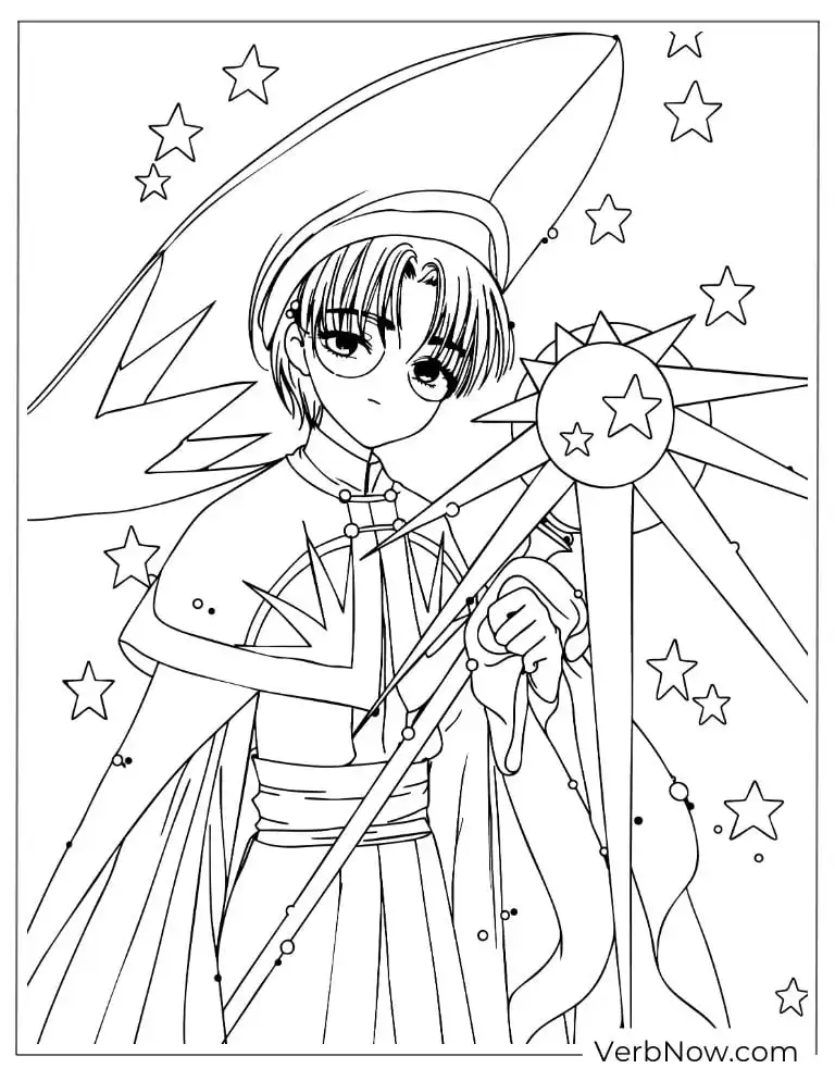 22 Free Cardcaptor Sakura Coloring Pages (Printable PDF) Anime Wizard Holding Magic Staff Coloring Page