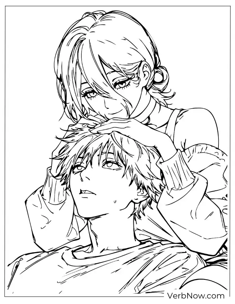 22 Free Chainsaw Man Coloring Pages For Fun (Printable PDF) A sweet moment of Makima and Denji