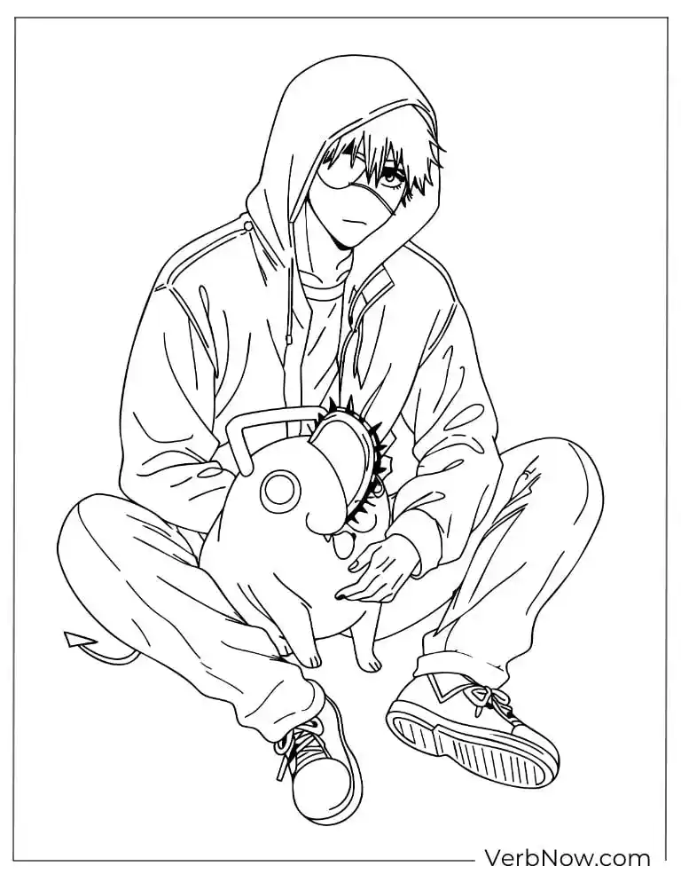 22 Free Chainsaw Man Coloring Pages For Fun (Printable PDF) Himeno sitting casually with Pochita
