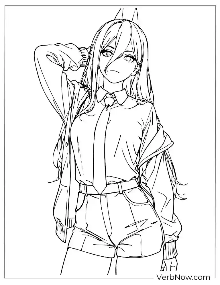 22 Free Chainsaw Man Coloring Pages For Fun (Printable PDF) Power looking relaxed and cool
