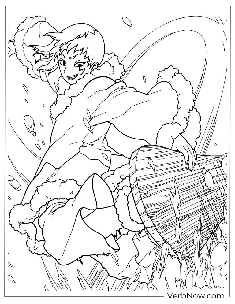 22 Free Dr. Stone Coloring Pages (100% Printable PDF) Anime Action Character Kicking Barrel Coloring Page
