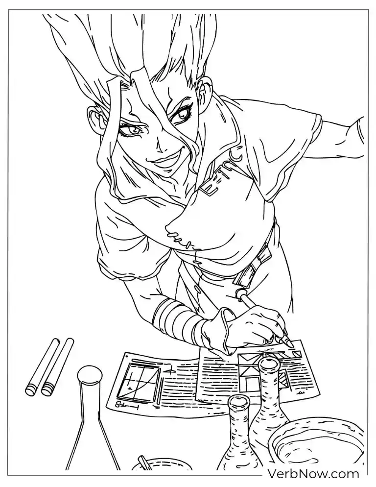 22 Free Dr. Stone Coloring Pages (100% Printable PDF) Senku Dr. Stone Experiment Coloring Page