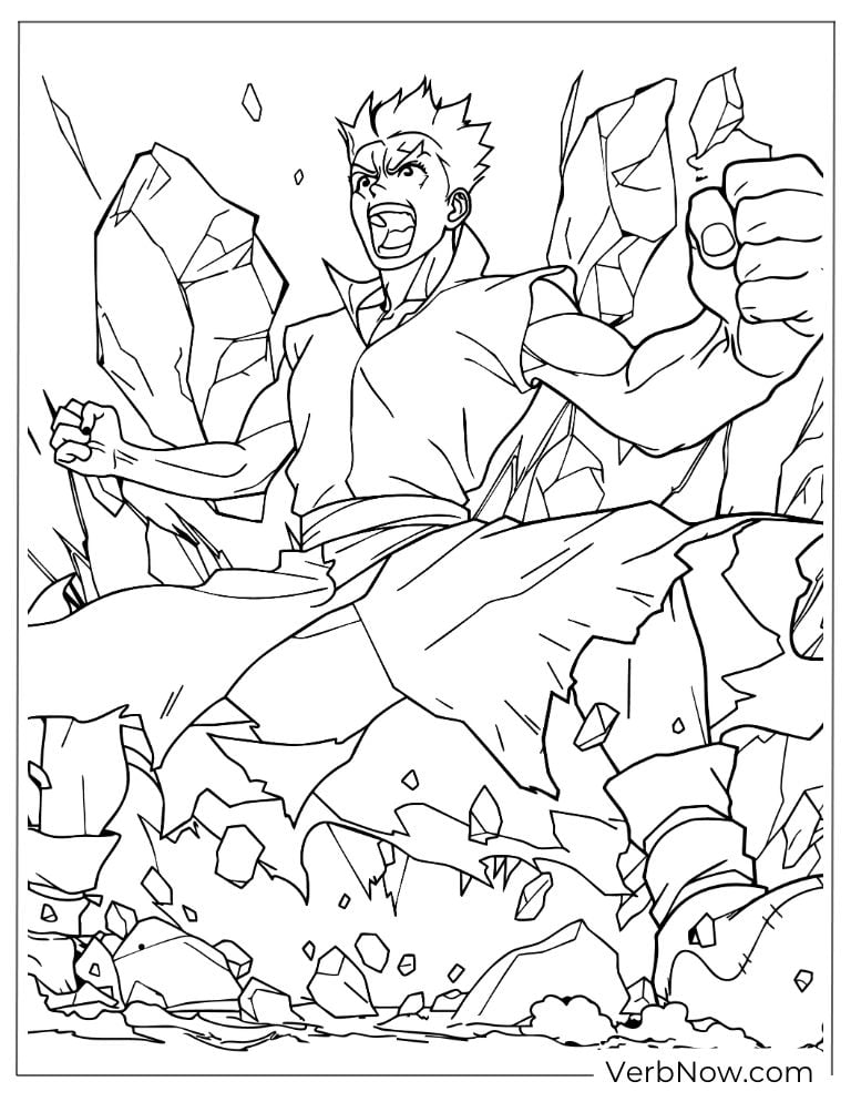 22 Free Dr. Stone Coloring Pages (100% Printable PDF) Anime Fighter Screaming Rock Smash Coloring Page