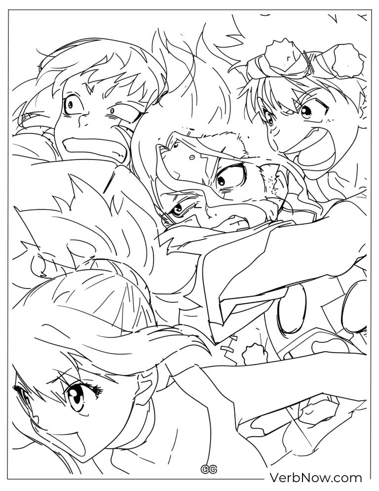 22 Free Dr. Stone Coloring Pages (100% Printable PDF) Dr. Stone Characters Dynamic Group Coloring Page