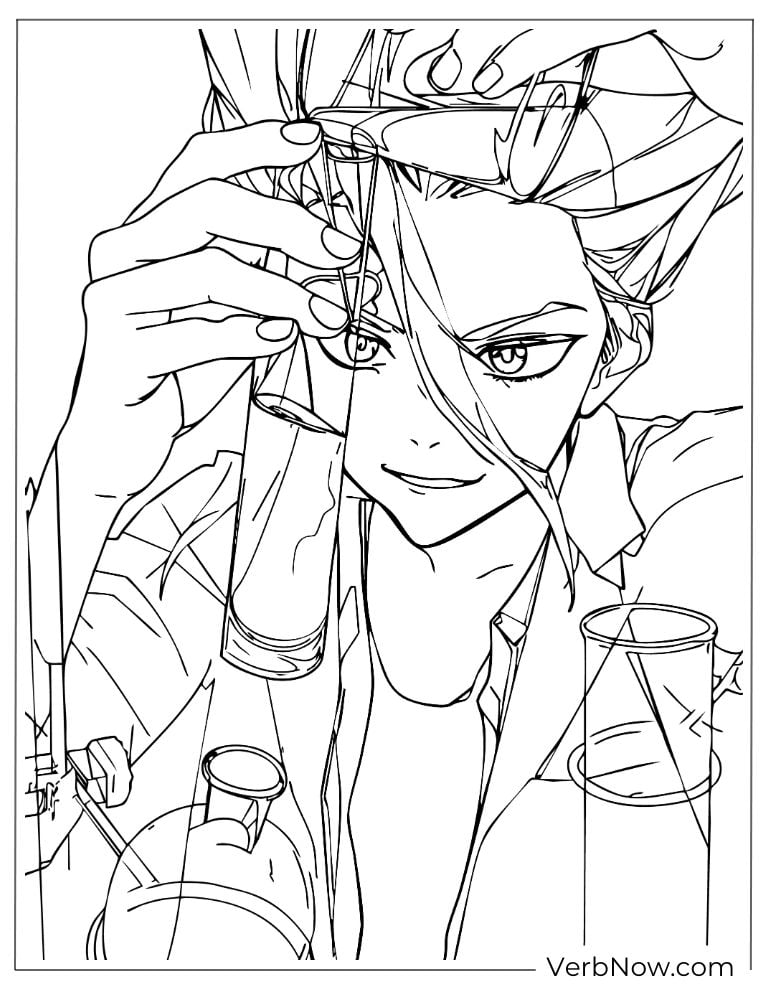 22 Free Dr. Stone Coloring Pages (100% Printable PDF) Dr. Stone Senku Science Experiment Coloring Page