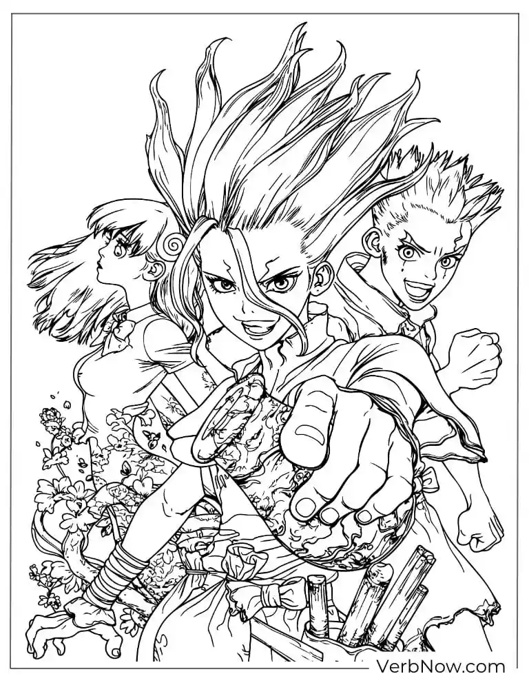 22 Free Dr. Stone Coloring Pages (100% Printable PDF) Dr. Stone Coloring Page: Senku, Kohaku & Main Cast
