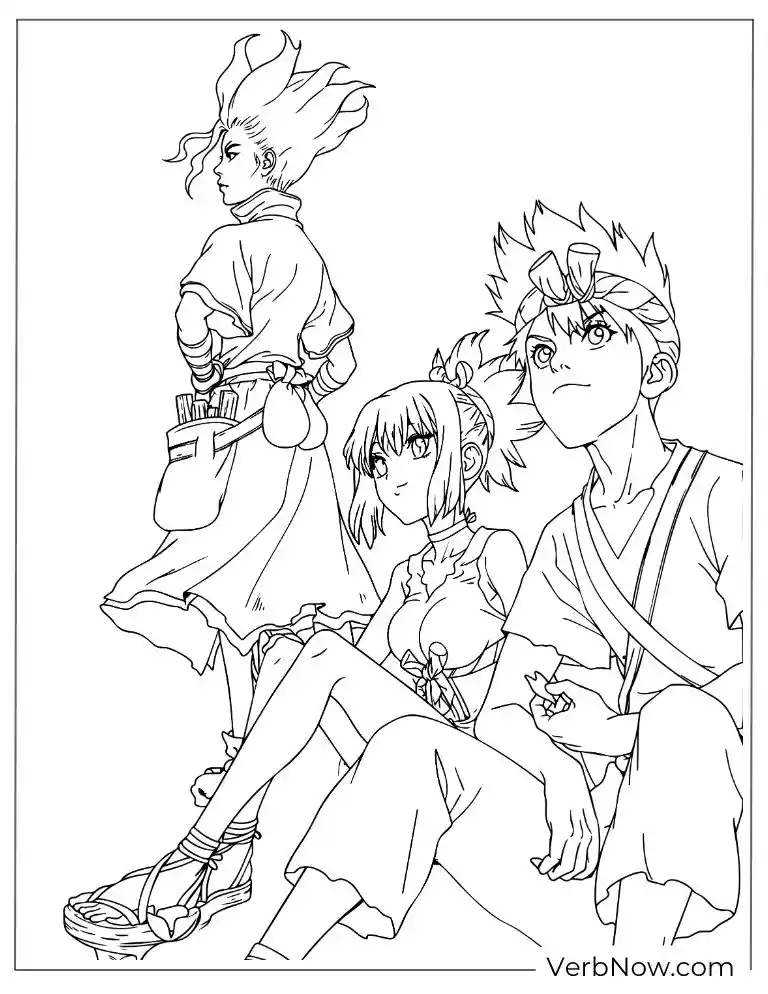 22 Free Dr. Stone Coloring Pages (100% Printable PDF) Dr. Stone Coloring Page: Senku, Kohaku & Chrome Line Art