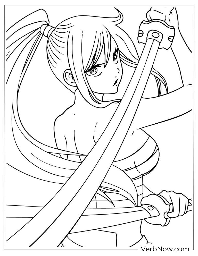 22 Free Fairy Tail Coloring Pages (100% Printable PDF) Erza Scarlet with Sword Coloring Page