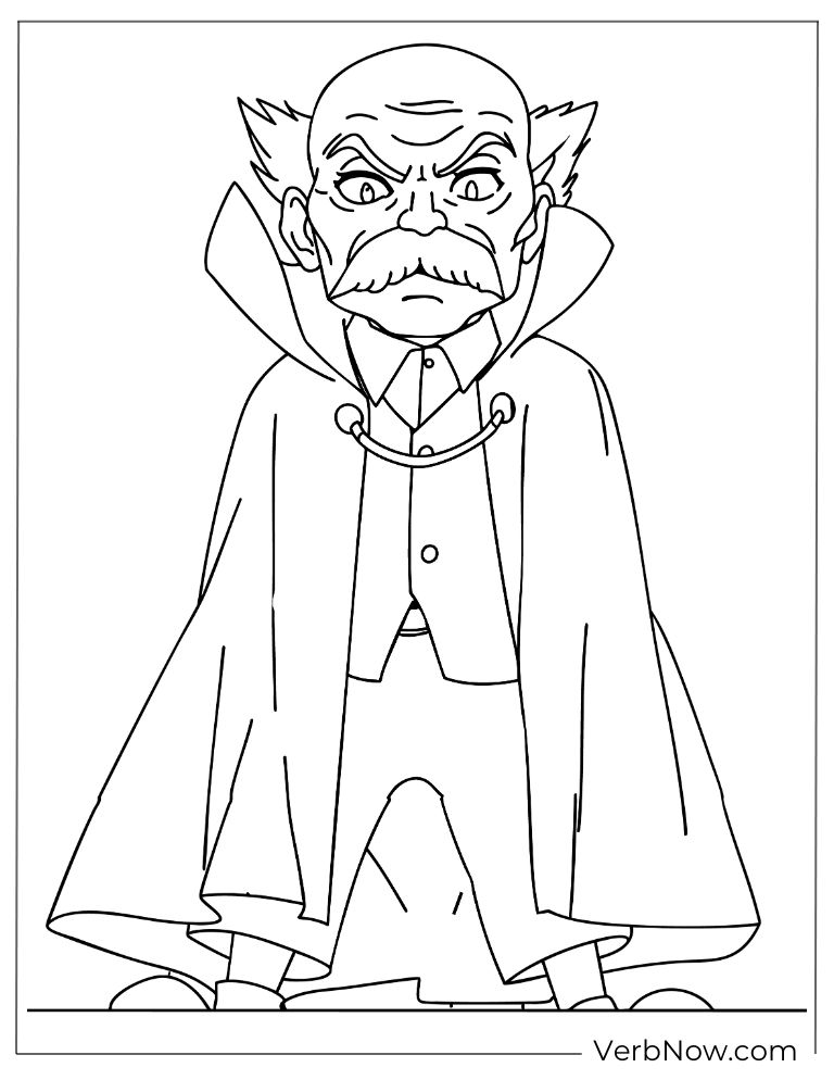 22 Free Fairy Tail Coloring Pages (100% Printable PDF) Bald Man with Mustache and Cape Coloring Page