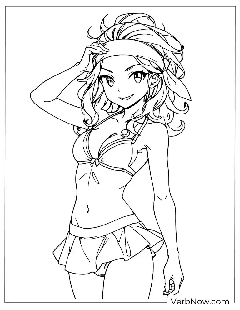 22 Free Fairy Tail Coloring Pages (100% Printable PDF) Anime Girl in Swimsuit Coloring Page