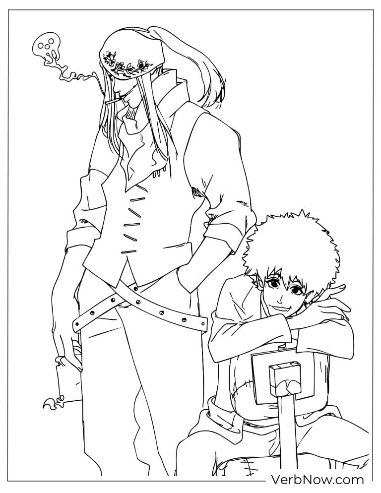 22 Free Fire Force Coloring Pages (Printable PDF) Anime Duo Coloring Page: Long Coat & Skull Smoke