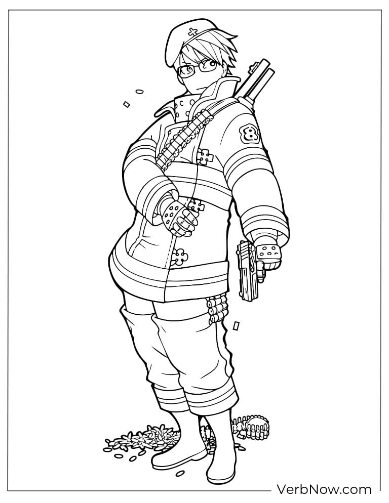 22 Free Fire Force Coloring Pages (Printable PDF) Takehisa Hinawa Fire Force Anime Coloring Page
