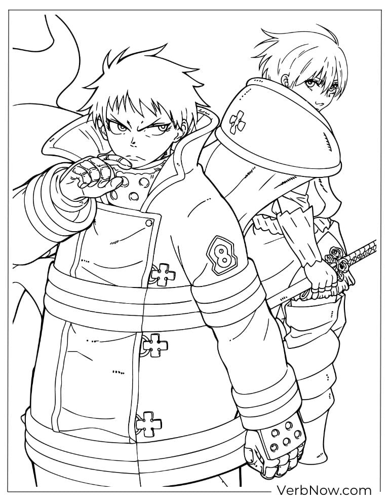 22 Free Fire Force Coloring Pages (Printable PDF) Fire Force Shinra and Arthur Anime Coloring Page