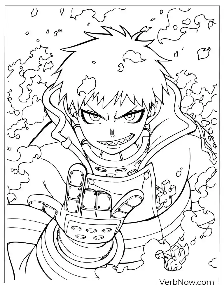 22 Free Fire Force Coloring Pages (Printable PDF) Shinra Kusakabe Fire Force Anime Coloring Page