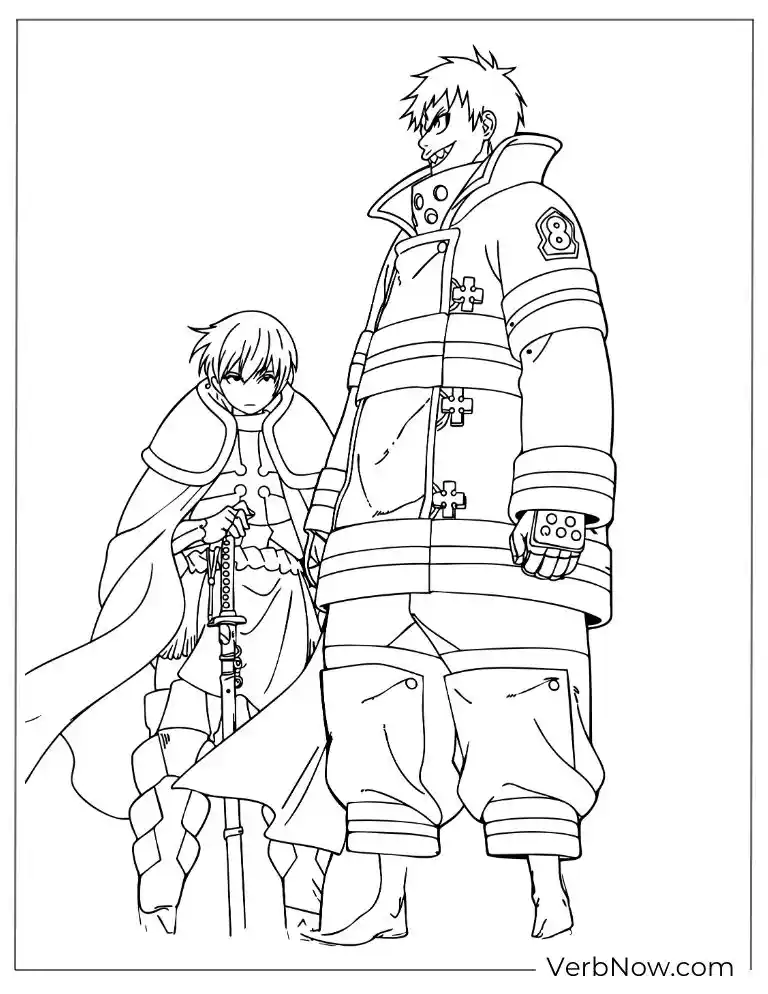 22 Free Fire Force Coloring Pages (Printable PDF) Fire Force Shinra and Arthur Coloring Page Printable