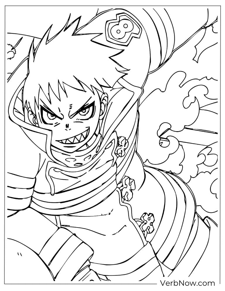 22 Free Fire Force Coloring Pages (Printable PDF) Shinra Kusakabe Fire Force Anime Coloring Page