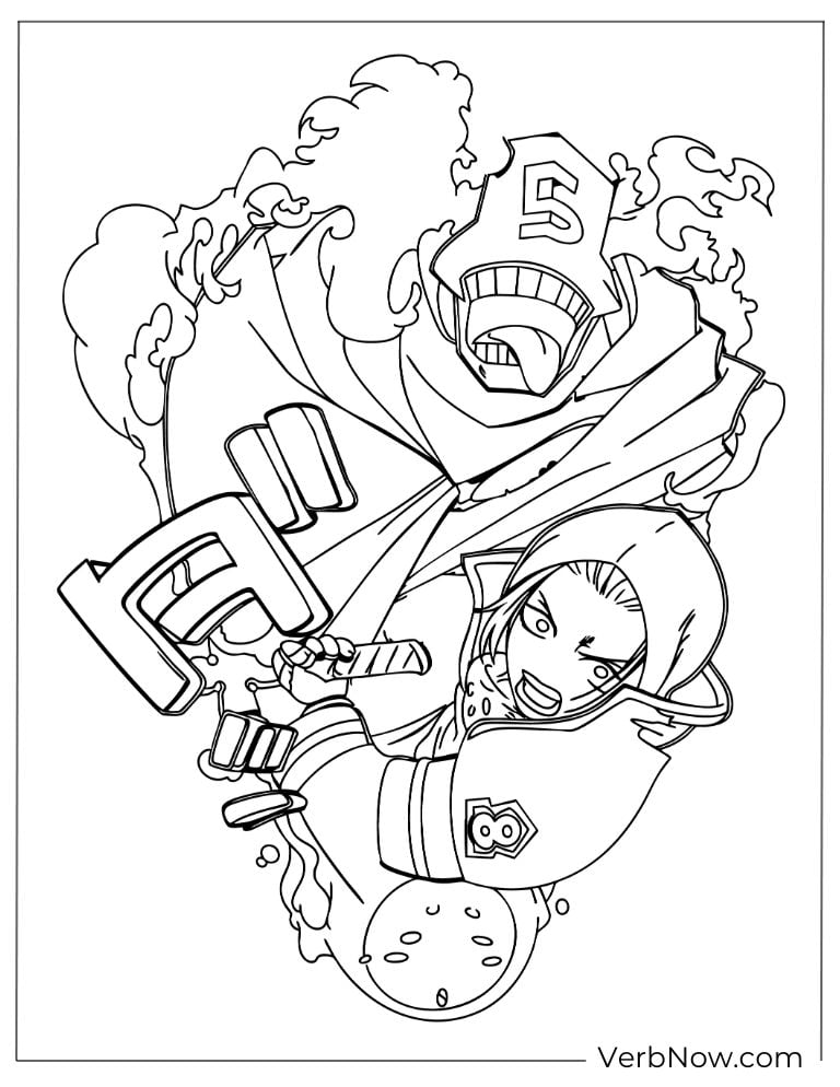 22 Free Fire Force Coloring Pages (Printable PDF) Fire Force Shinra and Tamaki Anime Coloring Page