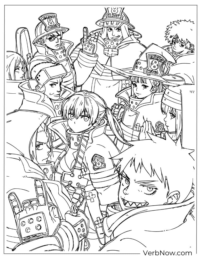 22 Free Fire Force Coloring Pages (Printable PDF) Fire Force Anime Characters Coloring Page Line Art
