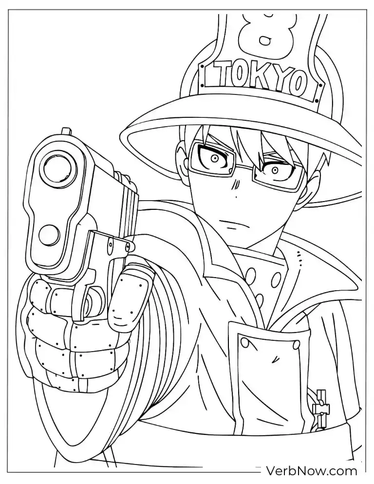 22 Free Fire Force Coloring Pages (Printable PDF) Fire Force Makoto Hinawa Aiming Gun Coloring Page