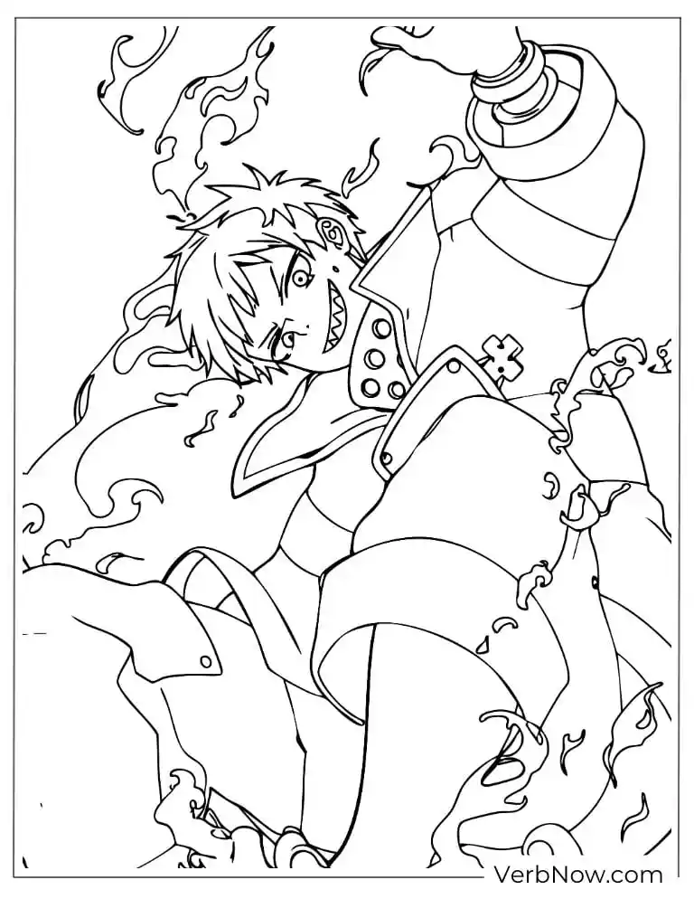 22 Free Fire Force Coloring Pages (Printable PDF) Shinra Kusakabe Fire Force Anime Coloring Page