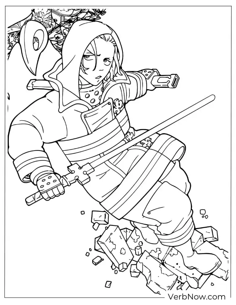 22 Free Fire Force Coloring Pages (Printable PDF) Fire Force Anime Character with Sword Action Coloring Page