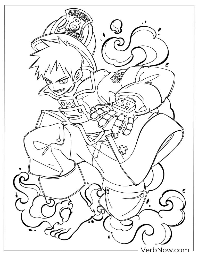 22 Free Fire Force Coloring Pages (Printable PDF) Shinra Kusakabe Fire Force Anime Coloring Page