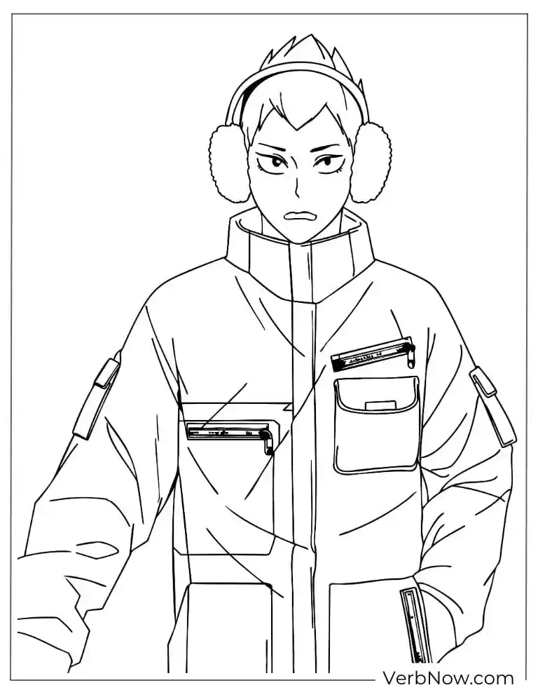 22 Free Haikyuu Coloring Pages for Fan (Printable PDF) Anime Character in Winter Jacket Coloring Page