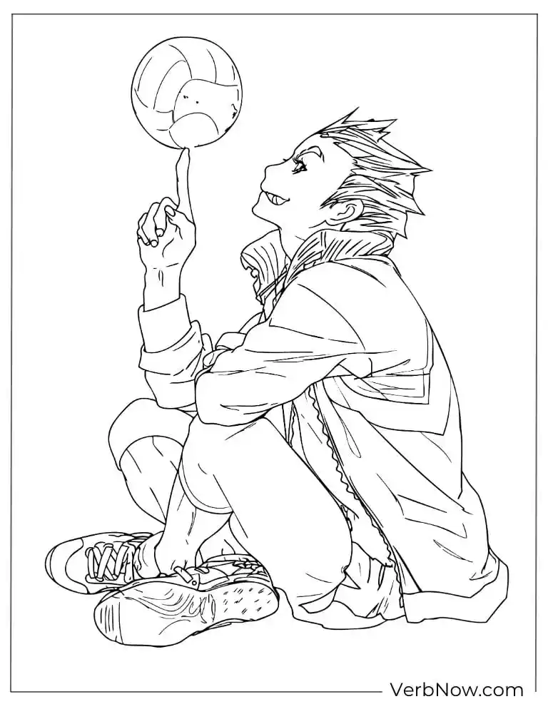 22 Free Haikyuu Coloring Pages for Fan (Printable PDF) Haikyuu Bokuto Spinning Volleyball Coloring Page