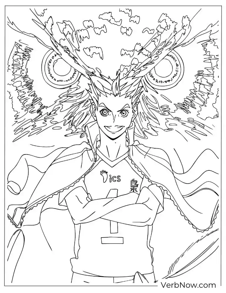 22 Free Haikyuu Coloring Pages for Fan (Printable PDF) Bokuto Koutarou Haikyuu!! Coloring Page with Owl Aura