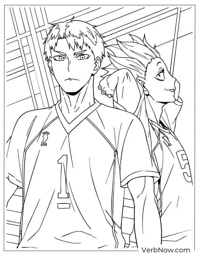22 Free Haikyuu Coloring Pages for Fan (Printable PDF) Haikyuu Ushijima & Tendou Anime Coloring Page