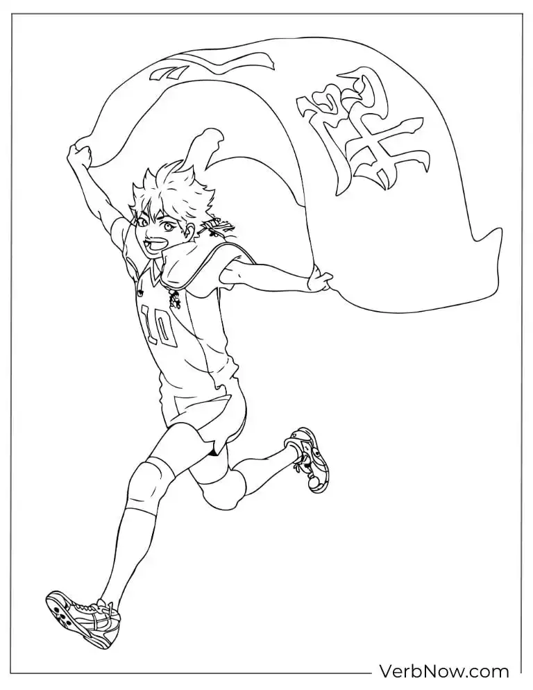 22 Free Haikyuu Coloring Pages for Fan (Printable PDF) Haikyuu!! Hinata Shoyo Running with Flag Coloring Page