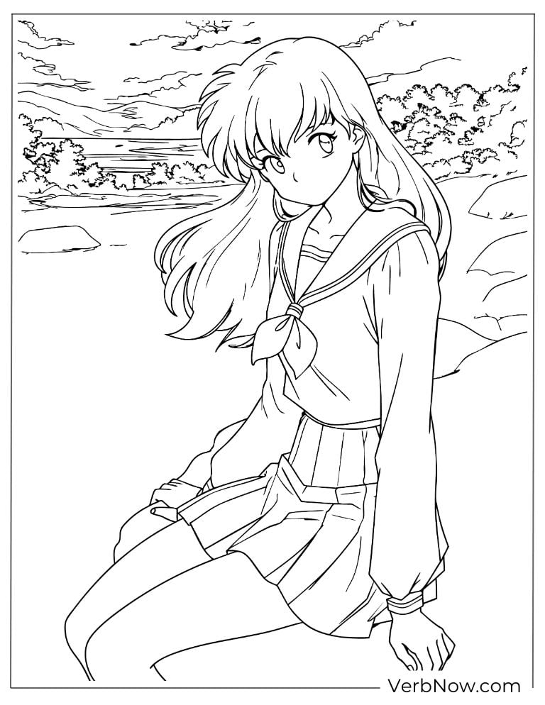 22 Free Inuyasha Coloring Pages For Kids (Printable PDF) Kagome Higurashi Inuyasha Anime Coloring Page