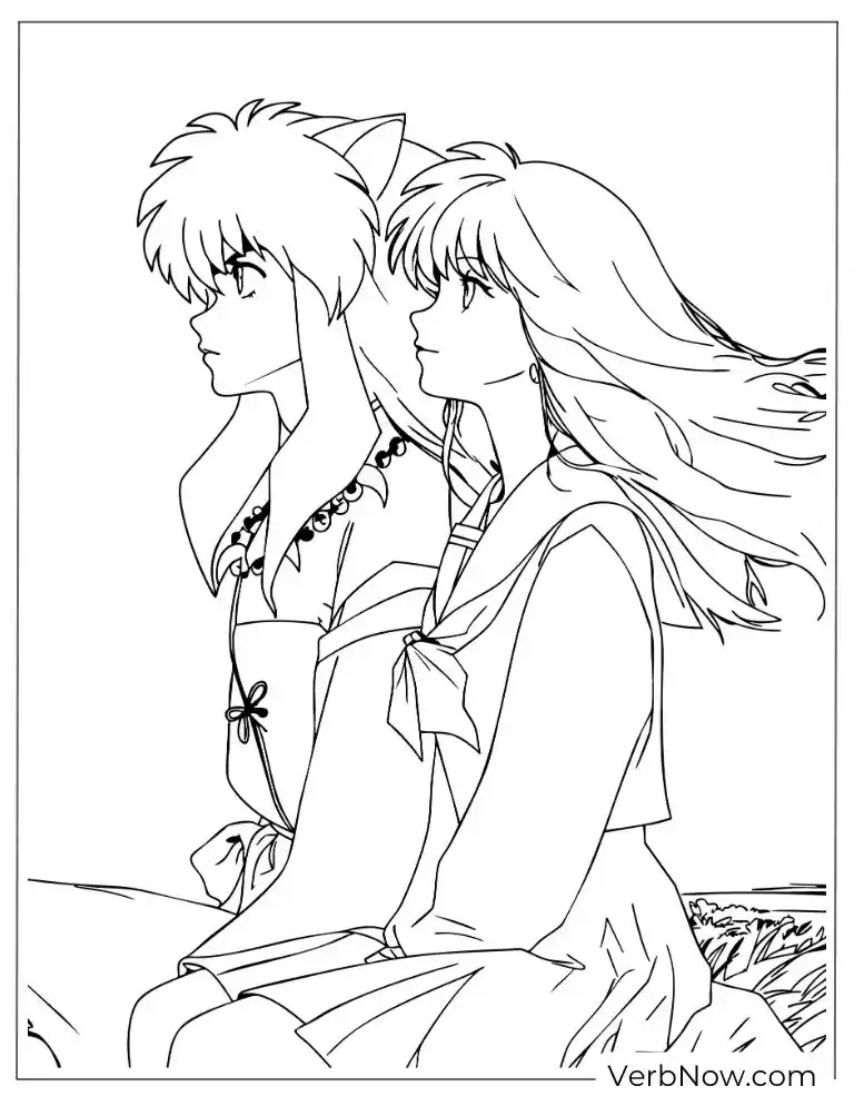 22 Free Inuyasha Coloring Pages For Kids (Printable PDF) Inuyasha and Kagome Anime Couple Coloring Page