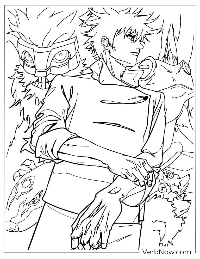 22 Free Jujutsu Kaisen Coloring Pages (100% Printable PDF) Megumi Fushiguro and Shikigami Anime Coloring Page