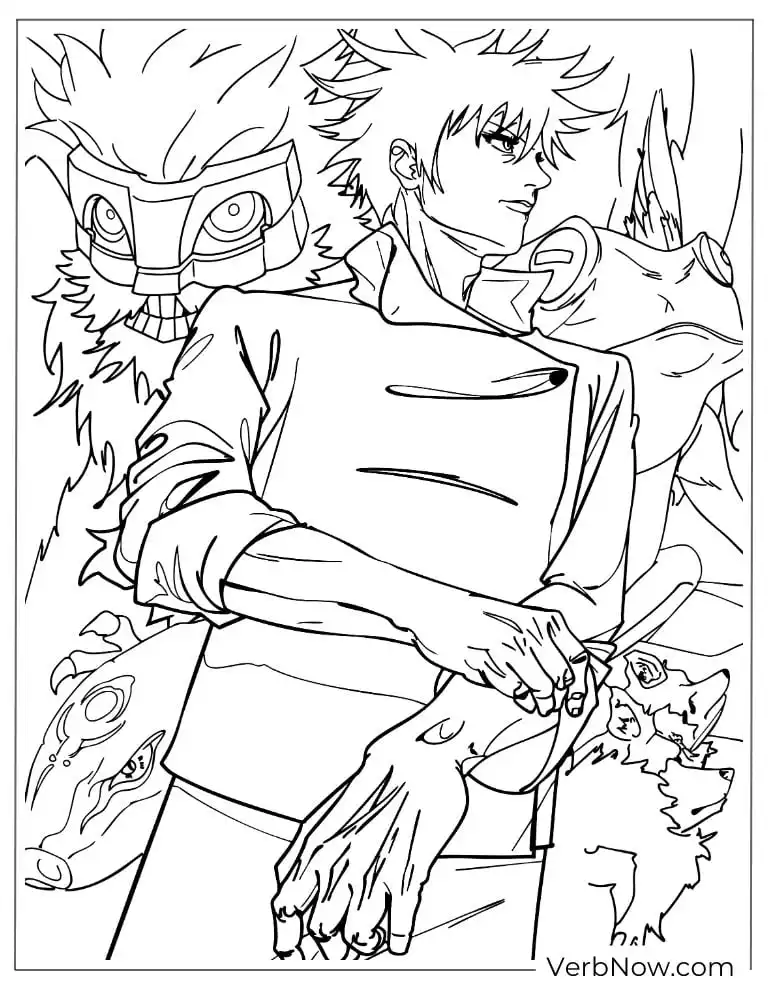 22 Free Jujutsu Kaisen Coloring Pages (100% Printable PDF) Megumi Fushiguro and Shikigami Anime Coloring Page