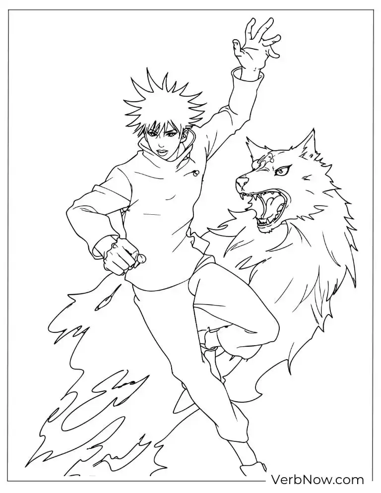 22 Free Jujutsu Kaisen Coloring Pages (100% Printable PDF) Megumi Fushiguro and Divine Dog Coloring Page