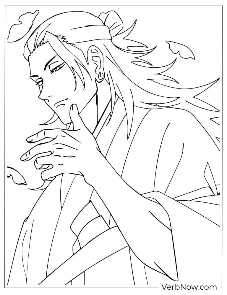 22 Free Jujutsu Kaisen Coloring Pages (100% Printable PDF) Anime Male Warrior in Kimono Coloring Page