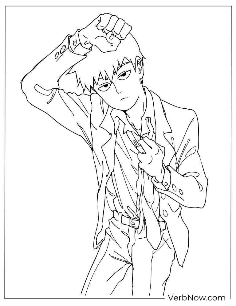 22 Free Mob Psycho 100 Coloring Pages (Printable PDF) Reigen Arataka Mob Psycho 100 Anime Coloring Page